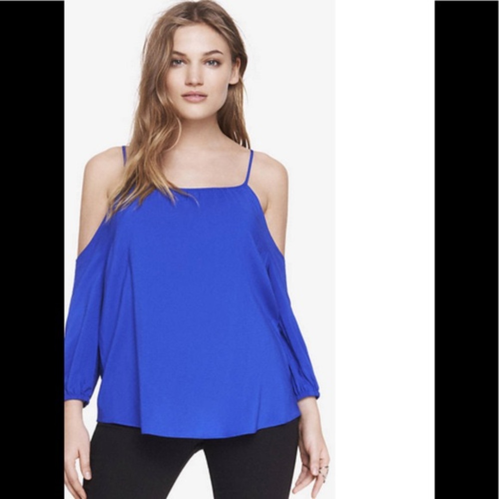 ⬇️ EXPRESS Open shoulder bright blue shirt